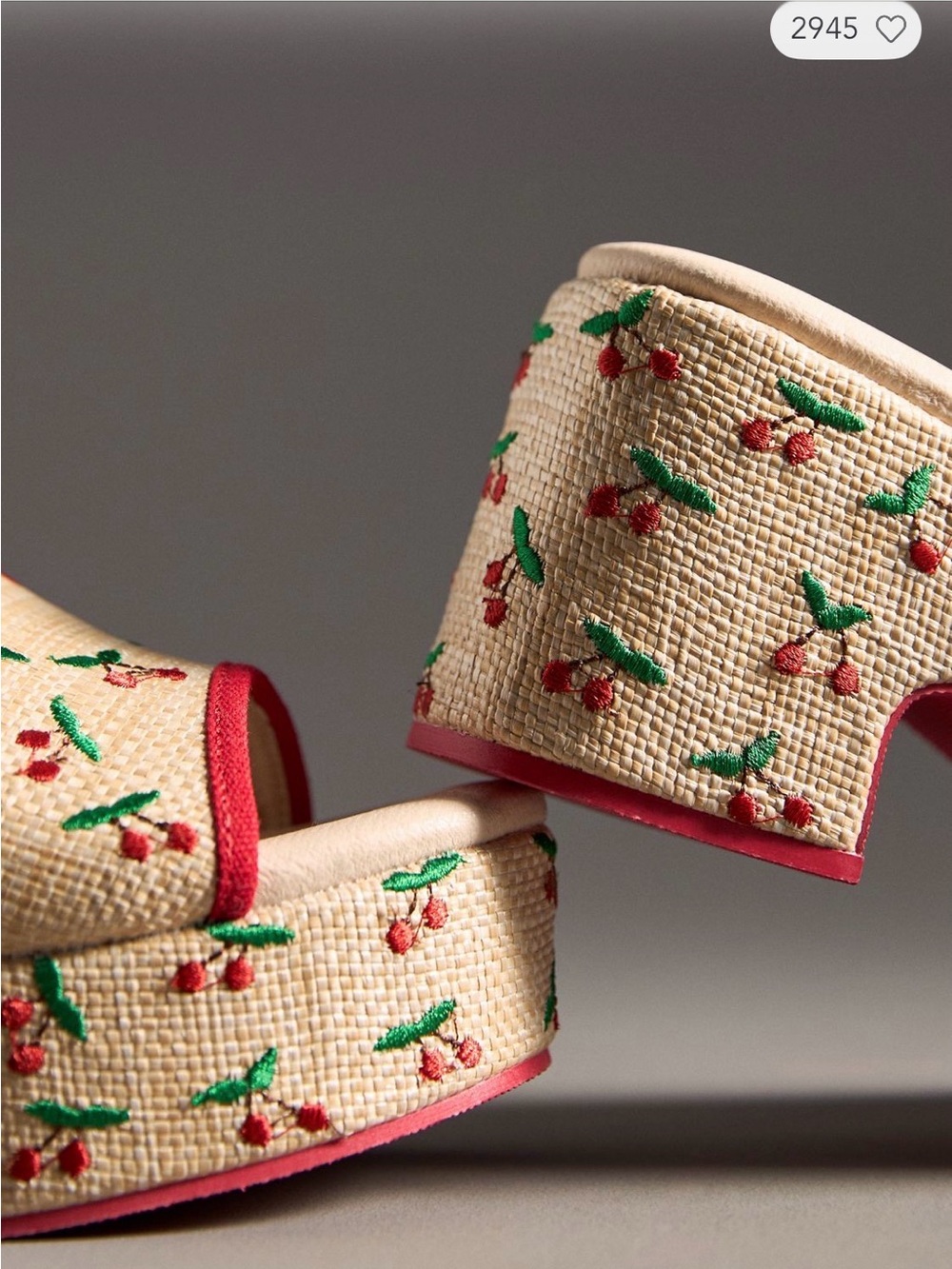 Matisse Cream Cherry Embroidered Platform Mule with Red Trim - Picture 3 of 3